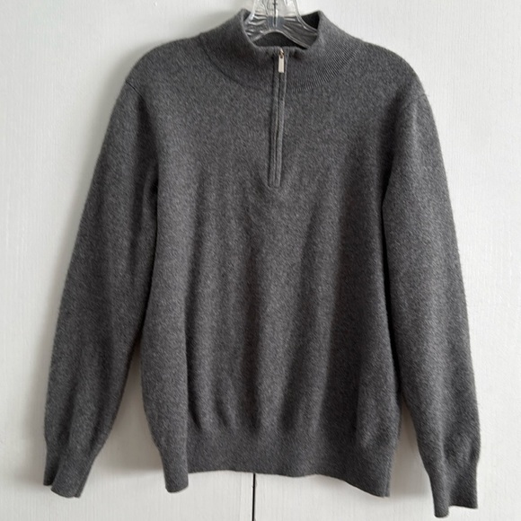 Cashmeren 100% Cashmere Quarter Zip Mockneck Gray Sweater Lightweight Size L - Picture 1 of 9